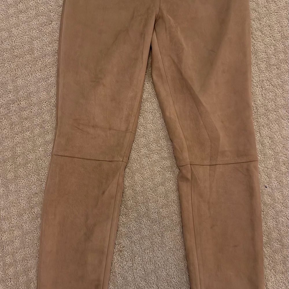 Max Studio Brown Suede-Style pull on pants with stretch.